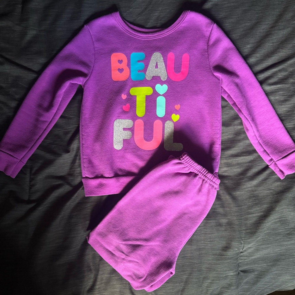Girls’ Colorful Lettered Purple Sweatshirt and Pants Set